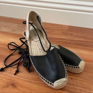 Soludos Black Leather Espadrilles